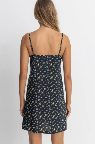 FLEUR FLORAL KEYHOLE SLIP DRESS (BLK)