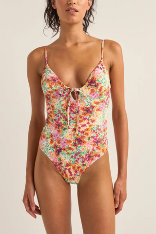 Sierra Floral Tie Front One Piece (ORA)