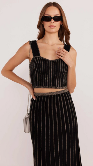 Celia Lurex Stripe Crop Top (Blk/Champagne)