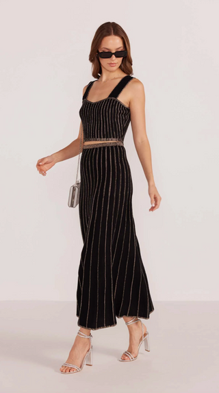 Celia Lurex Stripe Midi Skirt (Blk/Champagne)