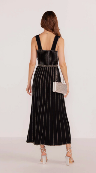 Celia Lurex Stripe Midi Skirt (Blk/Champagne)