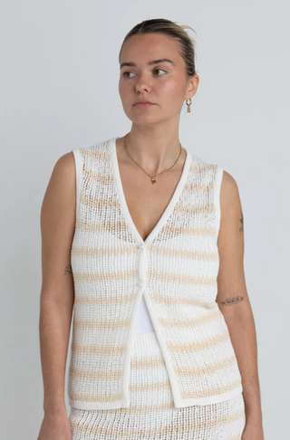 sol stripe longline knit vest (wht)