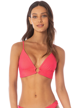 Cherry Crush Shine Long Line Triangle Bikini Top