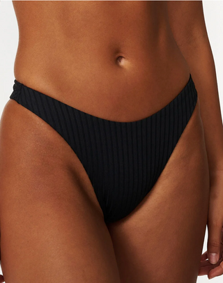 Premium Surf High Leg Skimpy Coverage Bikini Bottoms (Black)