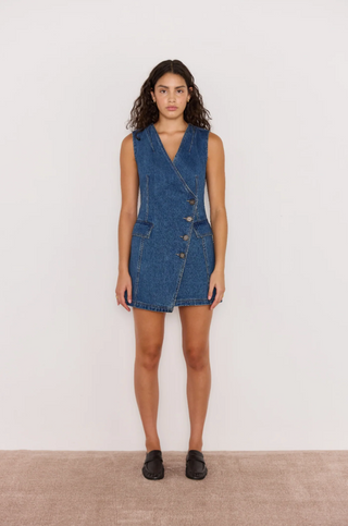 NORA DENIM WRAP MINI DRESS