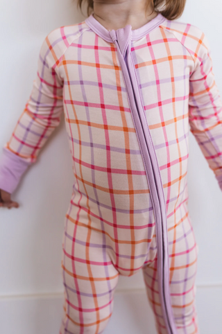 Candy Plaid Zipper Romper