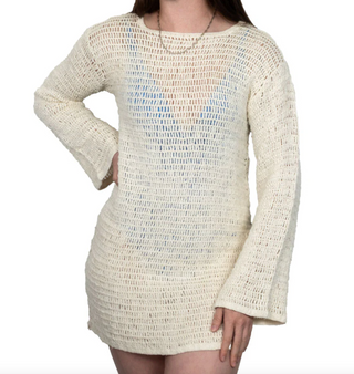 Neon Isles Long Sleeve Crochet Dress