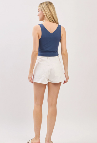 Double V Modal Skimmer Top (Dark Denim)