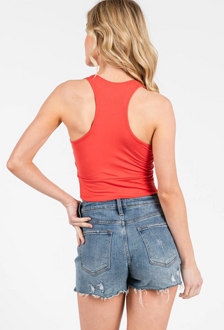 Thick Strap VNeck Crop (Red)