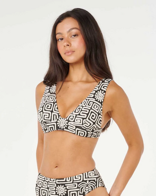 Sunset Jacquard Deep V Bikini Top (Black)