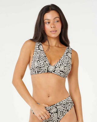 Sunset Jacquard Deep V Bikini Top (Black)
