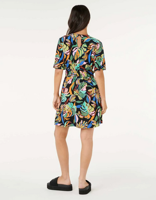 Sunset Luau Short Sleeve Mini Dress (Multi)