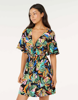 Sunset Luau Short Sleeve Mini Dress (Multi)