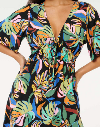 Sunset Luau Short Sleeve Mini Dress (Multi)