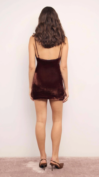 Sonja Velvet V-Neck Mini Dress (Chocolate)