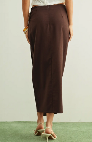 LINEN WRAP STYLE SKIRT (BROWN)