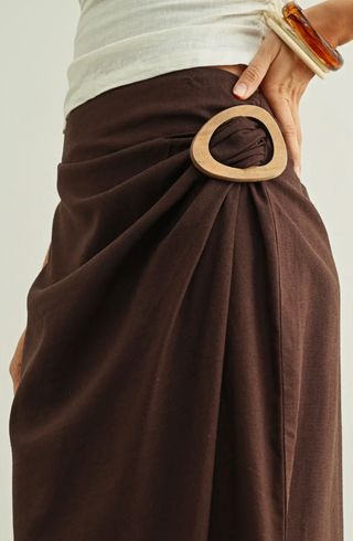 LINEN WRAP STYLE SKIRT (BROWN)