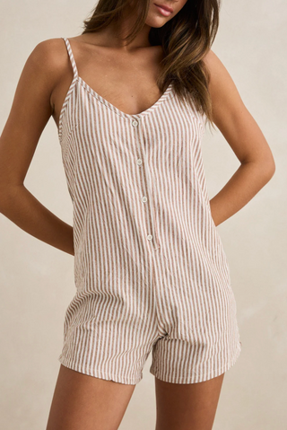Valley Stripe Adjustable Romper (Tan)