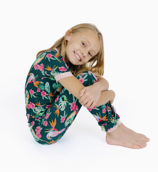 Isla Botánica Tropical Birds Bamboo Short Sleeve Kids Pajama Pants Set