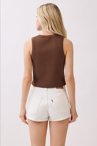 RIBBED ROUND NECK TANK CROP TOP (CHOCO)
