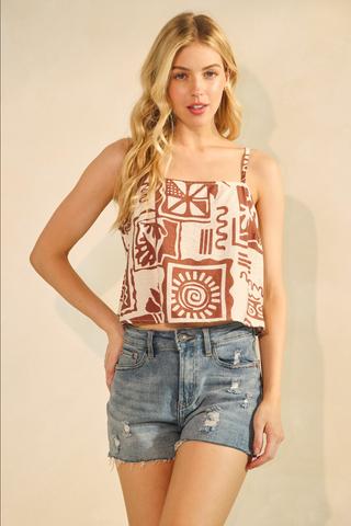 Flowy Cami Crop Top (Off White/Brown) ONLINE EXCLUSIVE