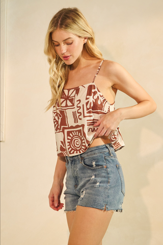 Flowy Cami Crop Top (Off White/Brown) ONLINE EXCLUSIVE