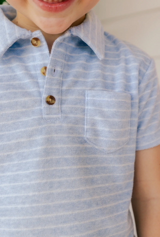 Blue Stripe Terry Polo Short Set