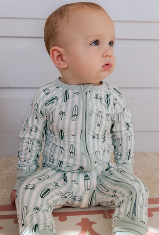 Green Surfs Up Zipper Romper