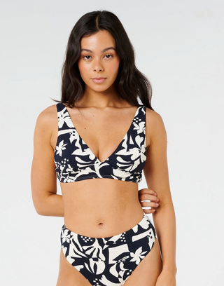 Topanga Geo Deep V Bikini Top (Black)