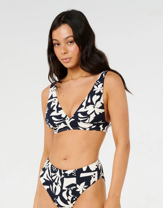 Topanga Geo Deep V Bikini Top (Black)