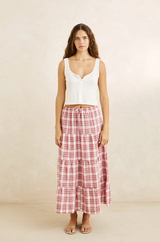 Chelsea Check Tiered Maxi Skirt (PLU) ONLINE EXCLUSIVE