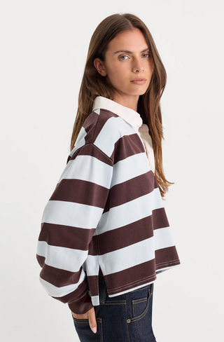 the cropped rugby polo (Espresso sky block stripe)