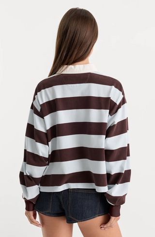 the cropped rugby polo (Espresso sky block stripe)