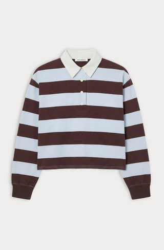the cropped rugby polo (Espresso sky block stripe)