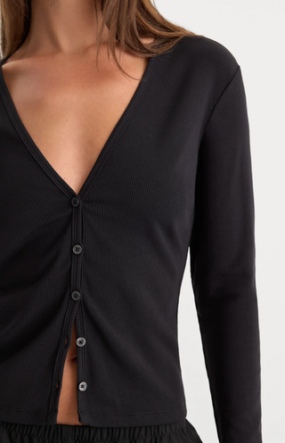 THE RIB V NECK CARDIGAN (BLACK)