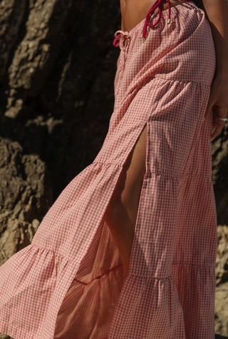 lola check tiered maxi skirt (plu)