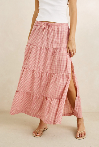 lola check tiered maxi skirt (plu)