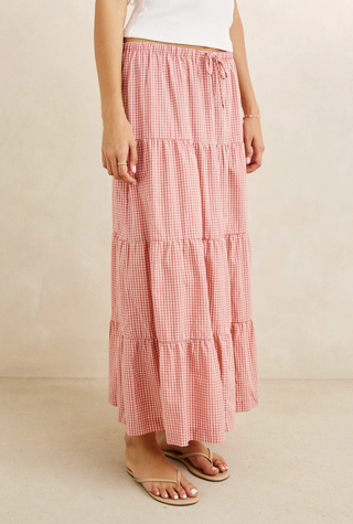 lola check tiered maxi skirt (plu)