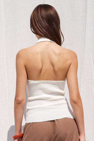 Ribbed Bead Detail Halter Top (OFF WHITE)