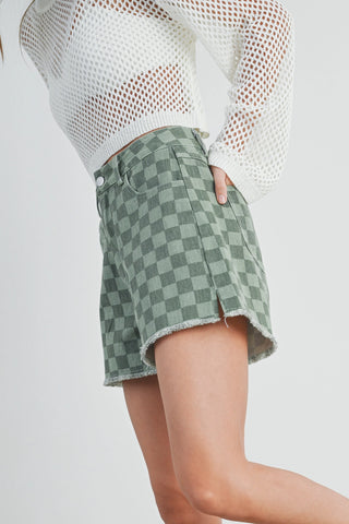 High Waisted Checkered Shorts (Green) ONLINE EXCLUSIVE