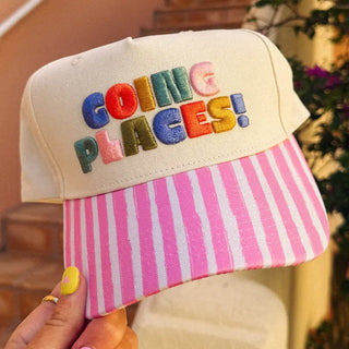 going places! trucker hat - pink stripe