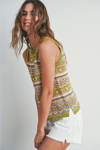 Geo Pattern Knit Top (Green) ONLINE EXCLUSIVE