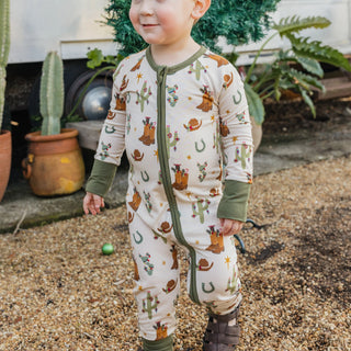 Cowboy Christmas Bamboo Convertible Footie Romper