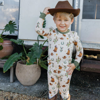 Cowboy Christmas Two-Piece Bamboo Long Sleeve Pajama Kids Pants Set