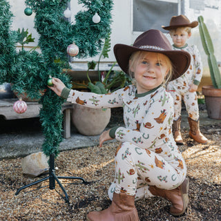 Cowboy Christmas Two-Piece Bamboo Long Sleeve Pajama Kids Pants Set