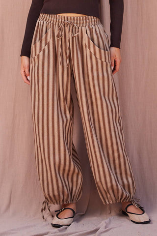 Striped Tie Hem Pants (Rust)