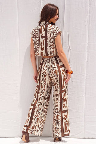 Printed Cut Out Back Jumpsuit (BROWN)