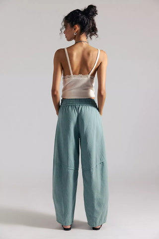 Something Good Pull-On Barrel Pants (Blue Trellis-Nilla Cream)