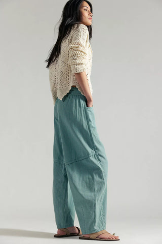 Something Good Pull-On Barrel Pants (Blue Trellis-Nilla Cream)