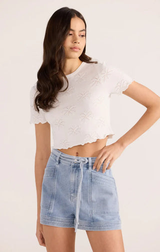 Bowie Pointelle Knit Tee (White) ONLINE EXCLUSIVE